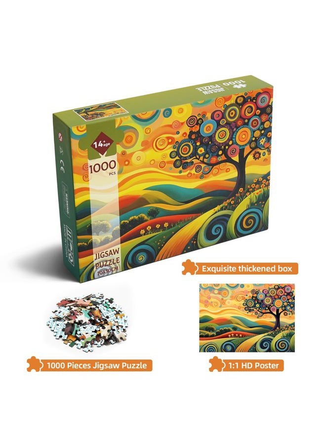 Hiwhy Colorful Tree Landscape 1000 Piece Puzzle for Adults - Fun Puzzles Art Painting Jigsaw Puzzles Family Game Home Decor - Image 2