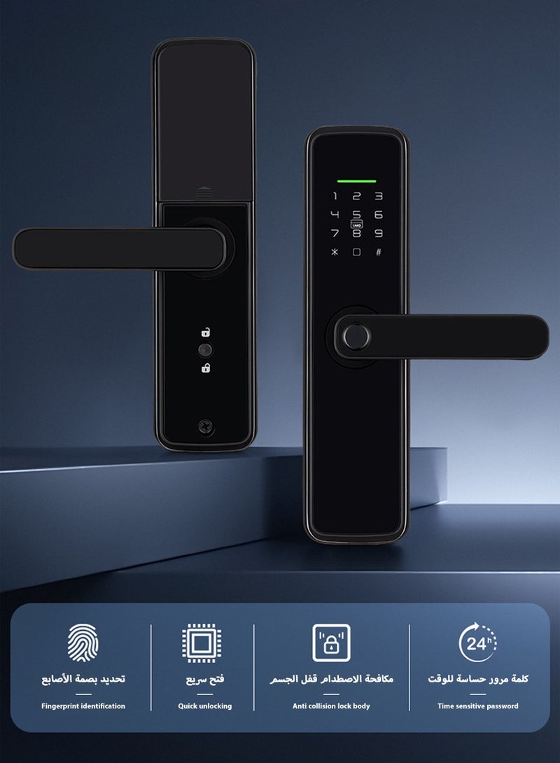 LEOKOR Smart Door Lock, Keyless Entry Smart Lock, 5-in-1 Fingerprint Door Lock, WiFi App Control, Fingerprint Entry, Passwords, 2 Keys, 2 RFID Cards, Support Arabic Langauge, Mortise 4585, Suitable for Home, Apartment, Villa, Office, Hotel (Black) - Image 3