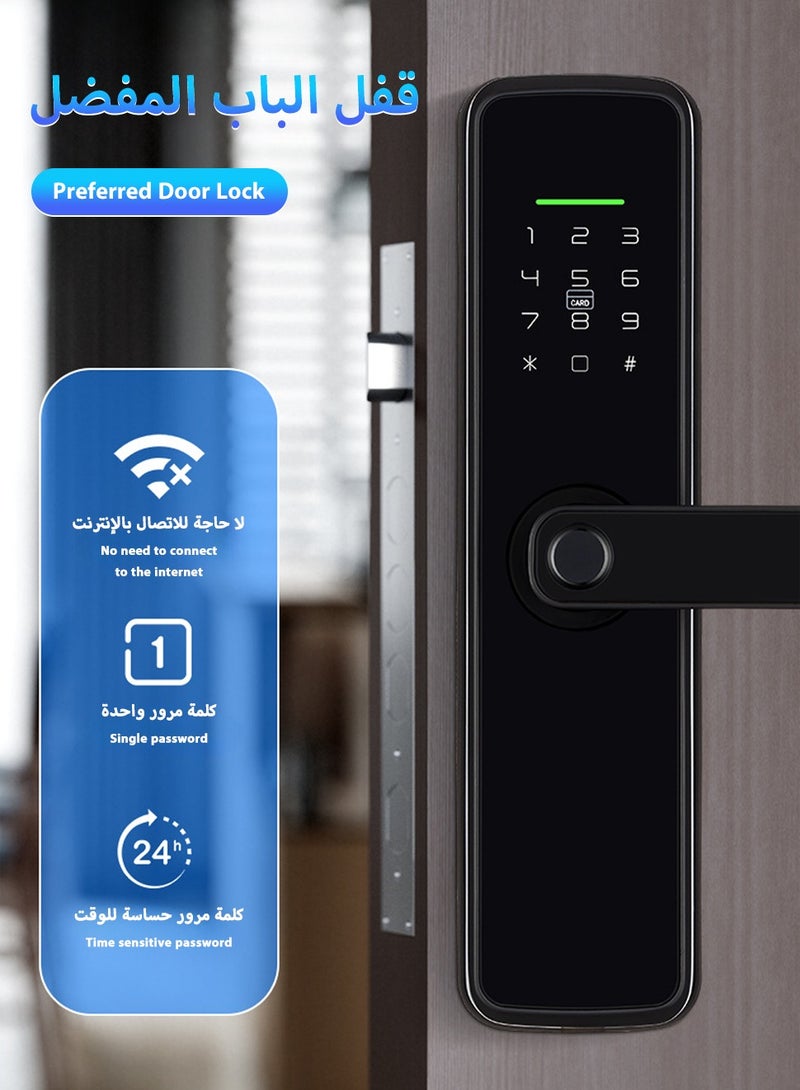 LEOKOR Smart Door Lock, Keyless Entry Smart Lock, 5-in-1 Fingerprint Door Lock, WiFi App Control, Fingerprint Entry, Passwords, 2 Keys, 2 RFID Cards, Support Arabic Langauge, Mortise 4585, Suitable for Home, Apartment, Villa, Office, Hotel (Black) - Image 4