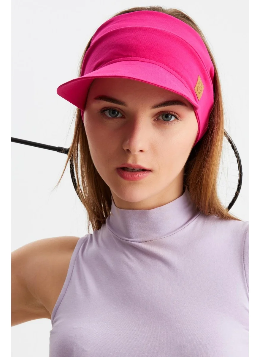 Butikgiz Women's Fuchsia UV Protected Foldable Open Top Soft Brim 100% Cotton Combed Tennis Visor Hat