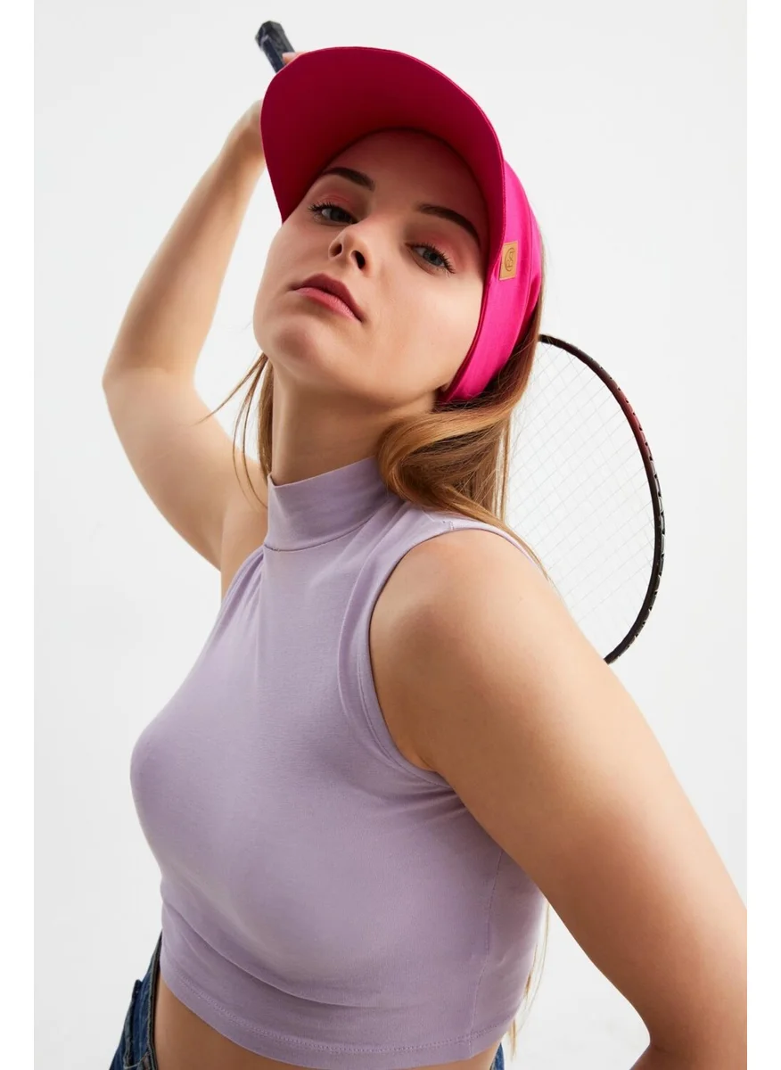Butikgiz Women's Fuchsia UV Protected Foldable Open Top Soft Brim 100% Cotton Combed Tennis Visor Hat