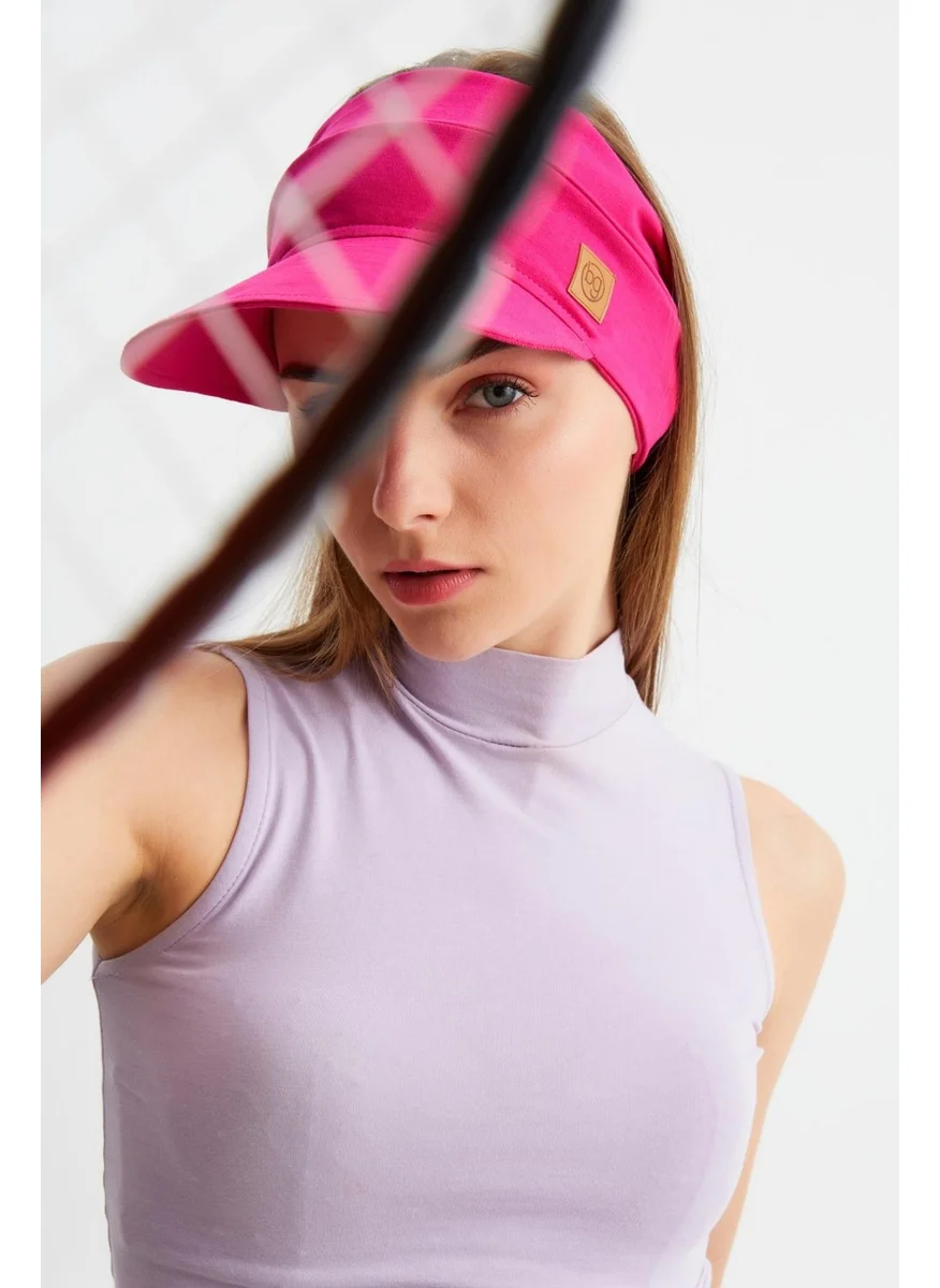 Butikgiz Women's Fuchsia UV Protected Foldable Open Top Soft Brim 100% Cotton Combed Tennis Visor Hat