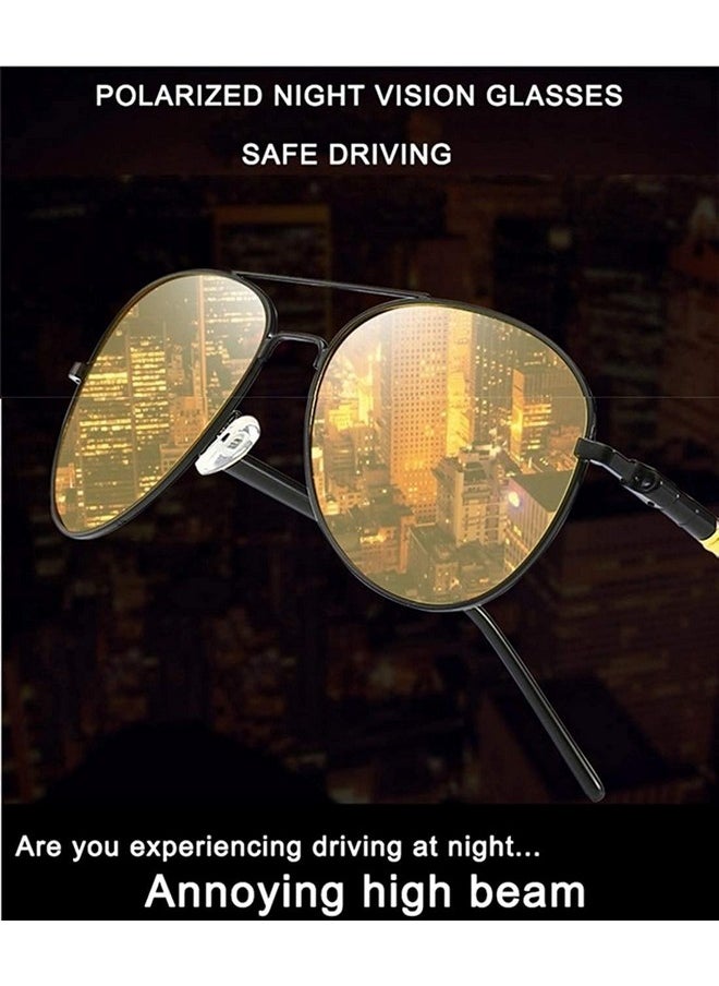 Elegante - ELEGANTE Metal Body Polarized Aviator Sunglasses for Men & Women, Thick Leg with Polarized Testing Card (C4 - Yellow Night Drive) - Image 1