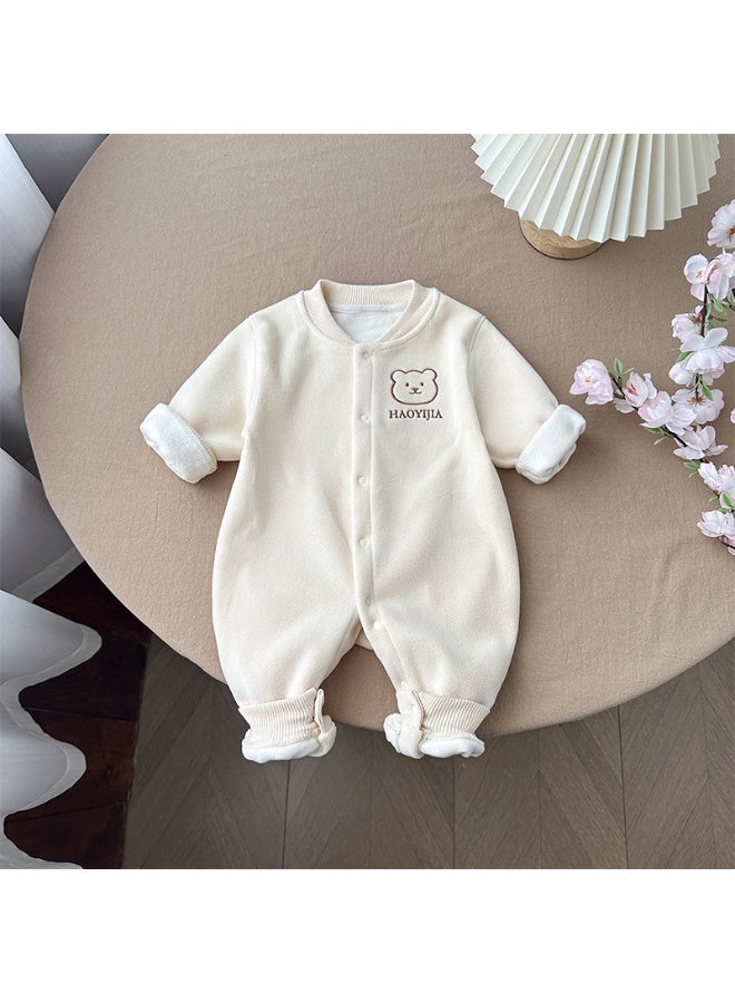 حسّاء للأطفال بأكمام طويلة وسحاب أمامي، مزود بفرو سميك ودافئ على شكل رأس دب بدون عظام.