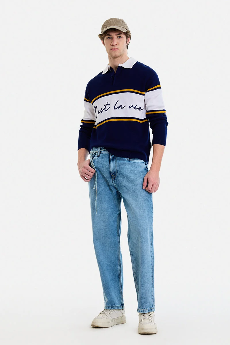 سنيتش Navy Striped Long Sleeve Regular Fit Sweater