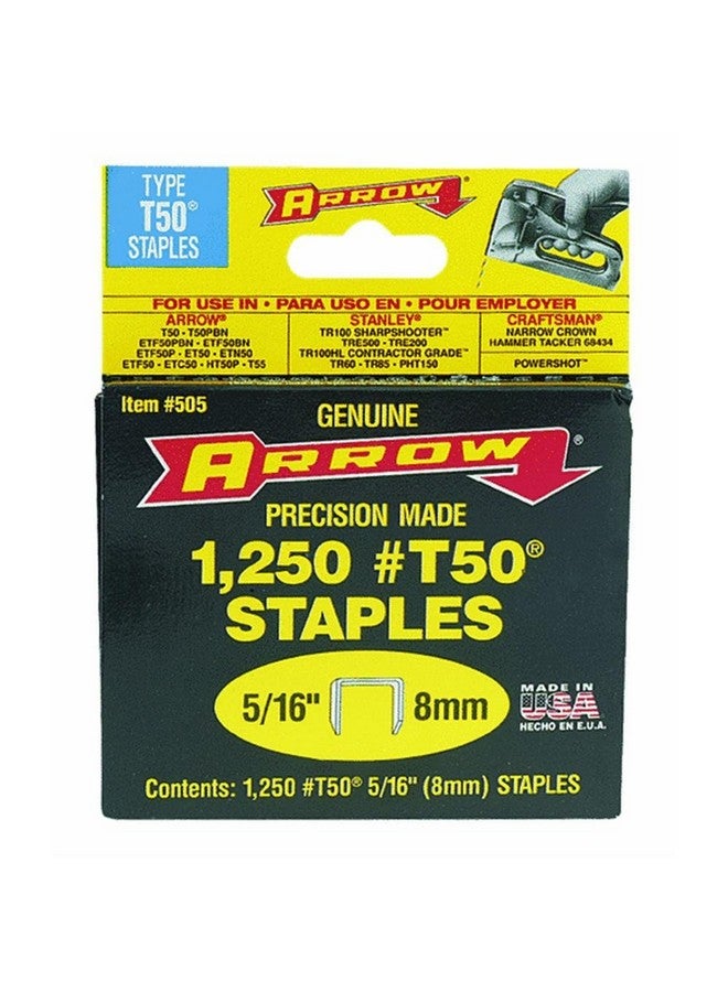 Arrow Fastener 505 4 Pack 5/16In. T50 Heavy Duty Staples, 1,250 Staples Per Pack