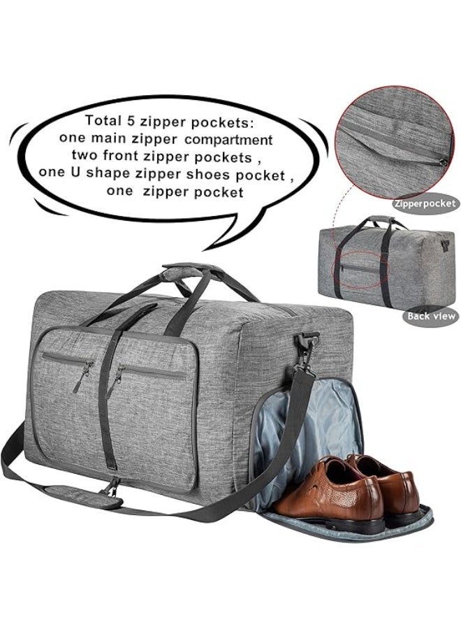 Duffle Bag,65L Foldable Travel Duffel Bag-Weekender Bag with Shoes Compartment, Overnight Bag for Men Women Waterproof & Tear Resistant (Gray) - Image 3