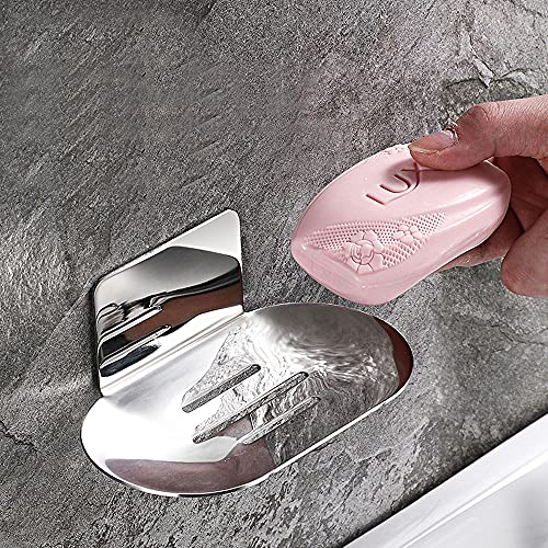 Gmtglla Adhesive Soap Dish, Bath Soap Dish for Shower, 304 Stainless Steel Wall Mounted Bar Soap Holder for Bathroom Kitchen- No Drilling (Chrome) - Image 1