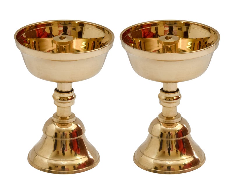 Bhimonee Decor Pure Brass Akhand Jyothi Pyali Stand – Nanda Table Diya for Pooja & Home Temple (3.2 Inches, Pack of 2) - Image 2