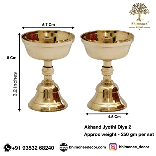Bhimonee Decor Pure Brass Akhand Jyothi Pyali Stand – Nanda Table Diya for Pooja & Home Temple (3.2 Inches, Pack of 2) - Image 3