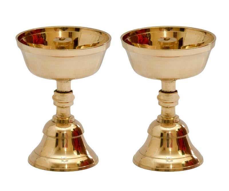 Bhimonee Decor Pure Brass Akhand Jyothi Pyali Stand – Nanda Table Diya for Pooja & Home Temple (3.2 Inches, Pack of 2) - Image 4