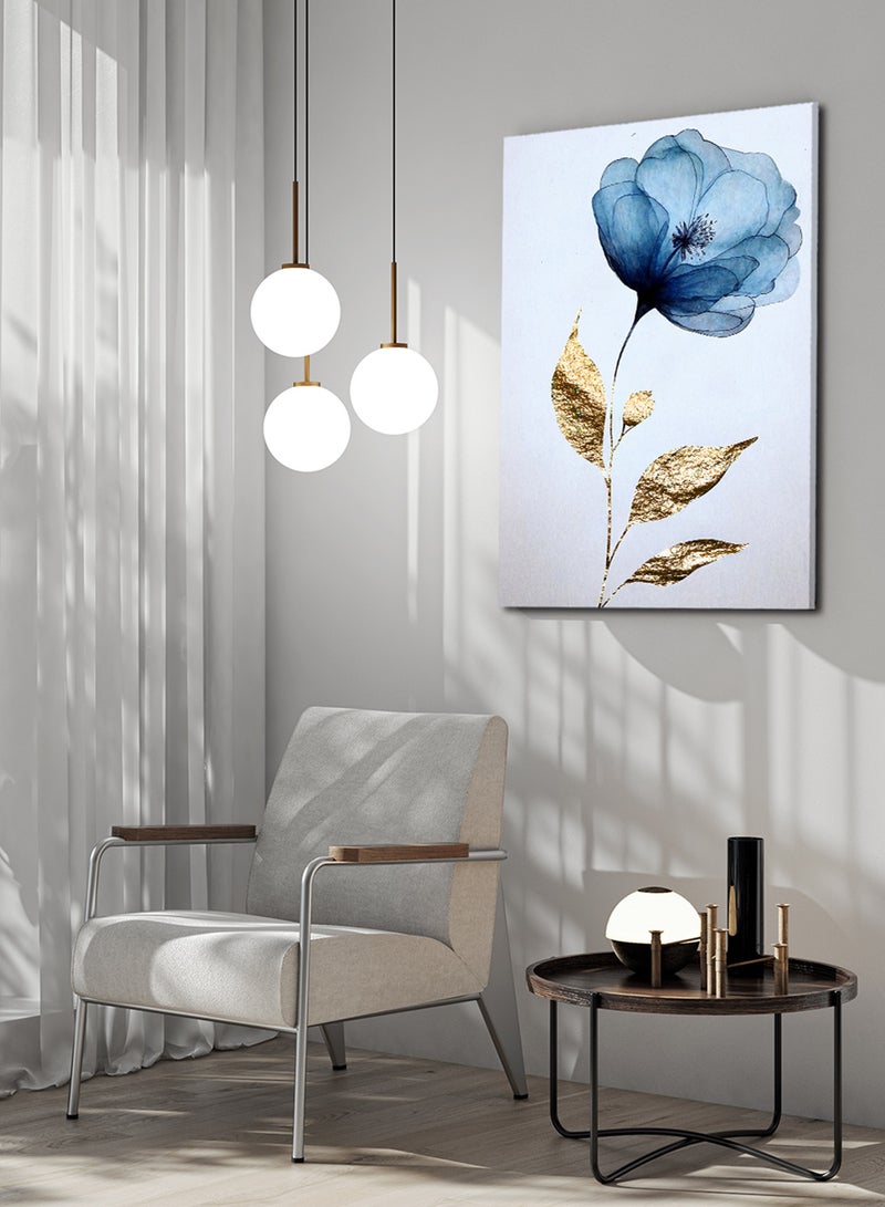 LOWHA Framed Canvas Wall Art Stretched Over Wooden Frame, Blue Flower Abstract Painting - Image 3