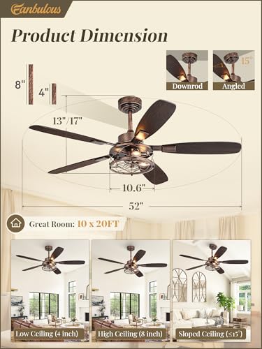 Fanbulous 52 Inch Farmhouse Ceiling Fan with Light and Remote, Black and Gold Industrial Caged Ceiling Fans with 6 Speed Reversible Motor and Dual Finish 5 Blades, Rustic Ceiling Fan for Living Room, Bedroom - Image 5