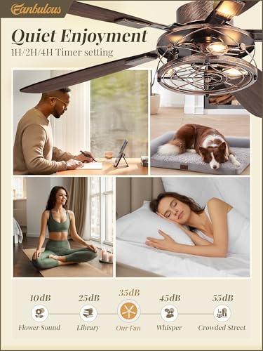 Fanbulous 52 Inch Farmhouse Ceiling Fan with Light and Remote, Black and Gold Industrial Caged Ceiling Fans with 6 Speed Reversible Motor and Dual Finish 5 Blades, Rustic Ceiling Fan for Living Room, Bedroom - Image 4