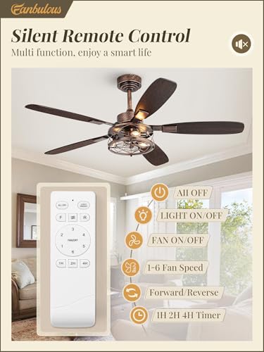 Fanbulous 52 Inch Farmhouse Ceiling Fan with Light and Remote, Black and Gold Industrial Caged Ceiling Fans with 6 Speed Reversible Motor and Dual Finish 5 Blades, Rustic Ceiling Fan for Living Room, Bedroom - Image 2