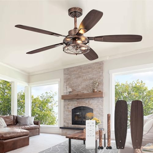 Fanbulous 52 Inch Farmhouse Ceiling Fan with Light and Remote, Black and Gold Industrial Caged Ceiling Fans with 6 Speed Reversible Motor and Dual Finish 5 Blades, Rustic Ceiling Fan for Living Room, Bedroom - Image 1