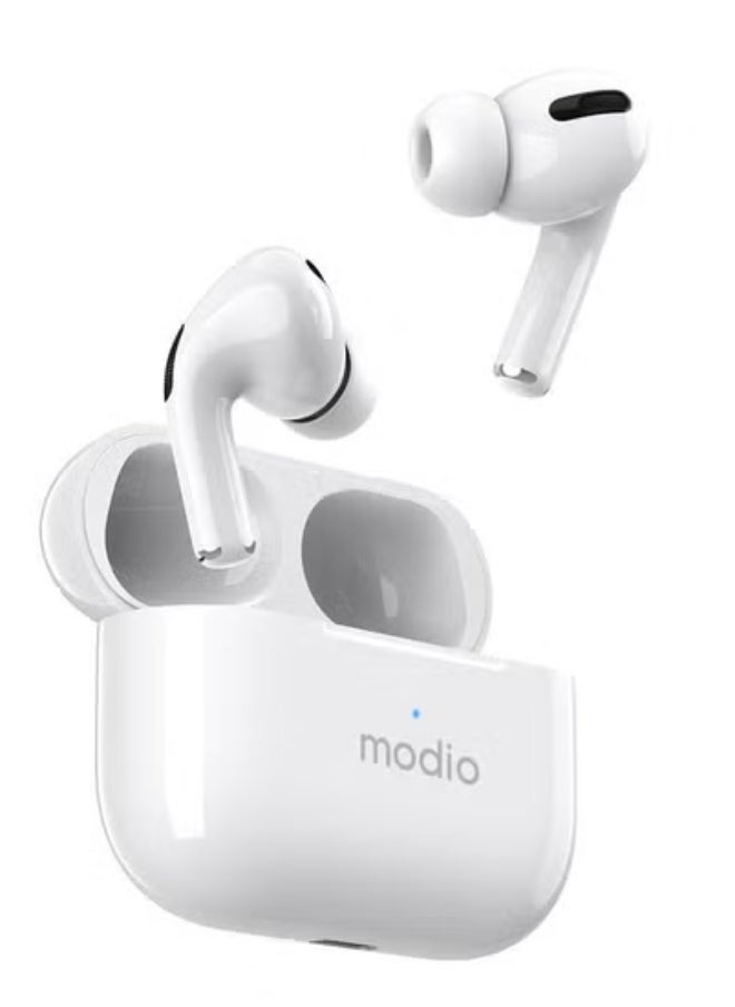 Modio ME8 True Wireless Stereo Earphones – Bluetooth 5.3 Earbuds with Deep Bass, Noise Isolation & Touch Control – Lightweight, Ergonomic Fit with Compact Charging Case – Auto Pairing & Long Battery Life – For Android, iOS, Tablets & More