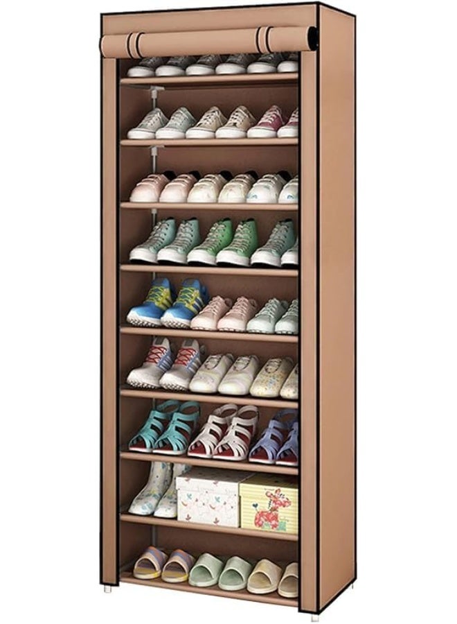 10-Tier Fabric Shoe Rack with Practical Design, Elegant Organization, Saves Space and Keeps Shoes Clean, Brown - Image 2