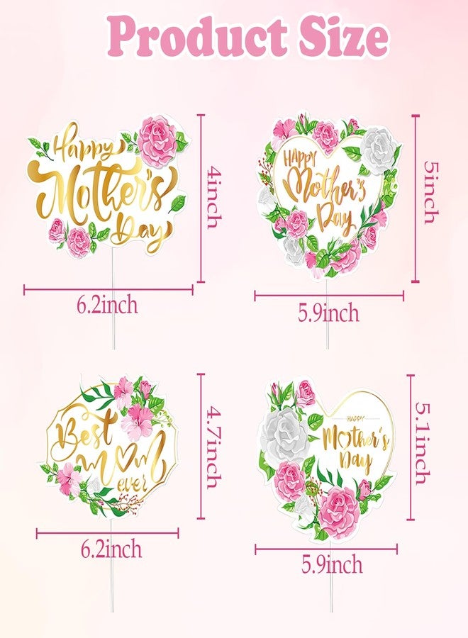 WUEURU 24PCS Happy Mother's Day Cake Topper,Decorative Party Cake Decoration for Mother's Day,4 Styles Cake Decoration for Birthday Party Favors Supplies - Image 3