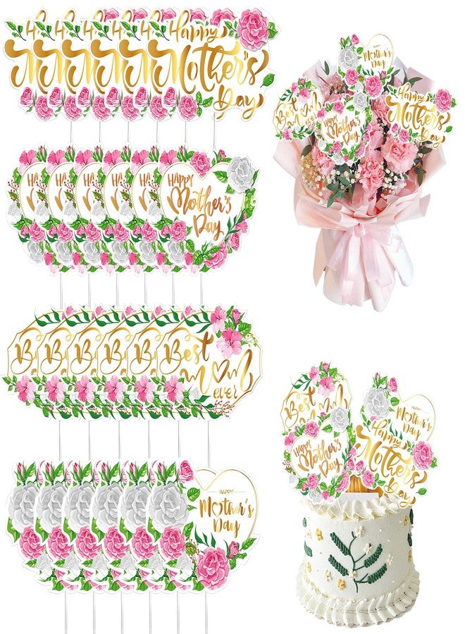 WUEURU 24PCS Happy Mother's Day Cake Topper,Decorative Party Cake Decoration for Mother's Day,4 Styles Cake Decoration for Birthday Party Favors Supplies - Image 1