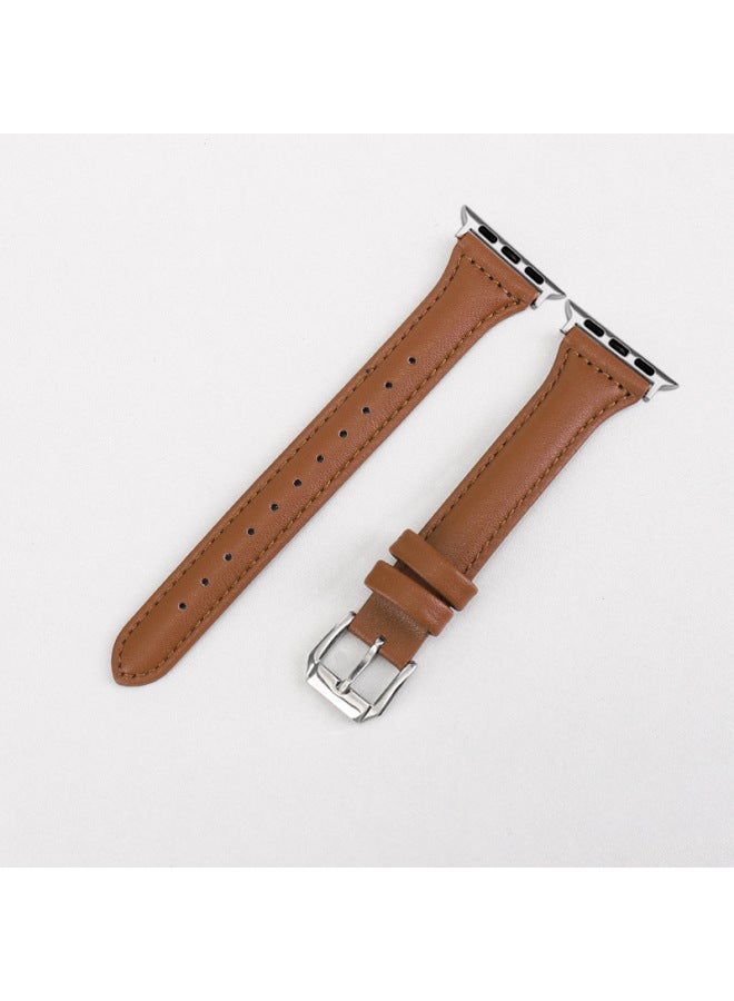 MSSM حزام مناسب لساعة آبل الذكية iWatch 4/5/6/7/8/ألترا، من الجلد الطبيعي عالي الجودة، تصميم نحيف وأنيق خاص بالرجال، مشبك خفيف الوزن - Image 1