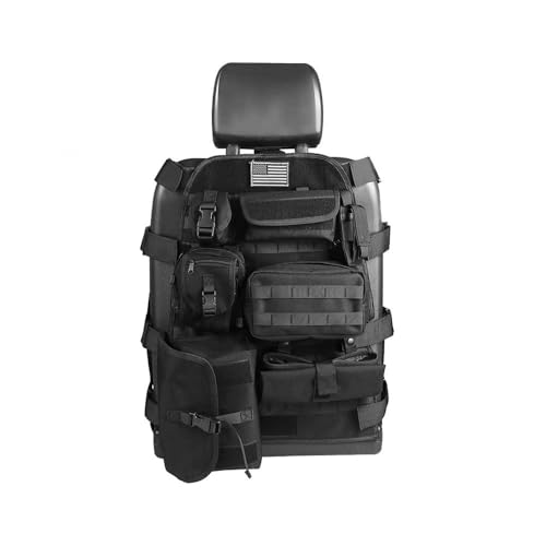 SUNPIE Upgrade Larger Seat Protector Universal Fit Tactical Seat Cover for Trucks Pickup SUV, Compatible with JL/JT, JK, TJ, Compatible with F150 Multi Pockets Molle Seat Back Organizer-Beige - Image 1