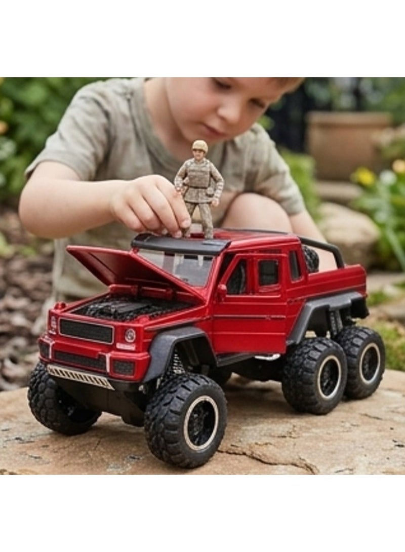 1:22 Scale Benz G63 AMG 6x6 Off-Road Pickup Model Car | Zinc Alloy Diecast Toy with Realistic Sound & LED Lights | 6-Wheel Pull-Back Action & Opening Doors | Luxury Gift for Kids & Adult Collectors - Image 4