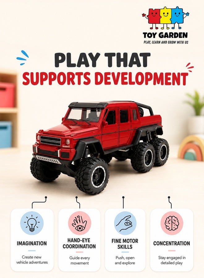 حديقة الألعاب موديل سيارة بنز G63 AMG 6x6 للطرق الوعرة بمقياس 1:22 | مجسم مصنوع من سبائك الزنك مع صوت وأضواء واقعية | حركة سحب للخلف بـ 6 عجلات وأبواب قابلة للفتح | هدية فاخرة لهواة الجمع والأطفال - Image 3