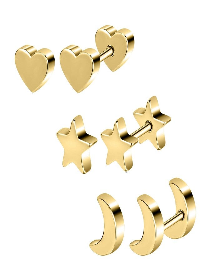 أويدج أقراط AOEDEJ 3 Tragus للنساء، ذات مشبك لولبي، مضادة للحساسية، بتصميم نجمة صغيرة وقمر وقلب، مجوهرات مثالية لثقب الغضروف، هدية رائعة لها - Image 1