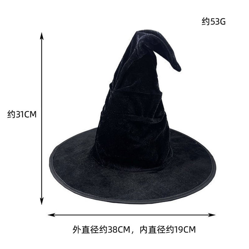 Halloween Pleated Witch Hat Black Party Harry Potter Wizard Hat Ball Wizard Curved Witch Hat - Image 1