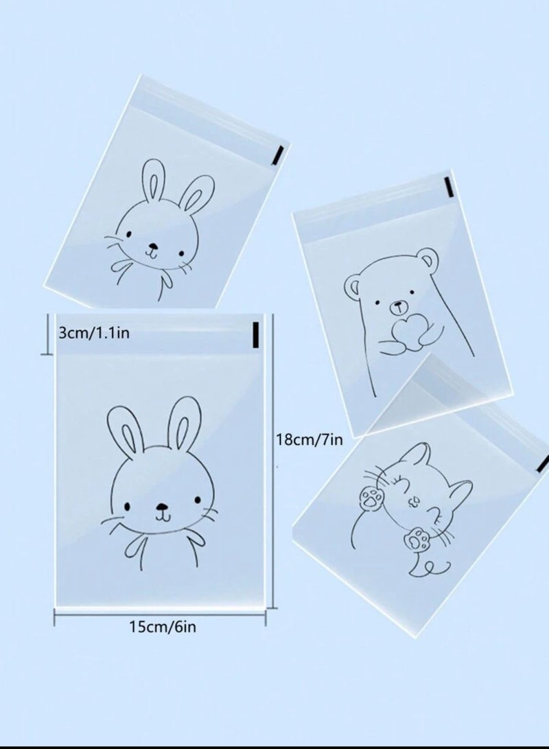 50Pcs Transparent Bread & Sandwich Bags with Cute Animal Prints - Image 2