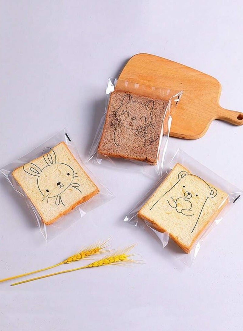 50Pcs Transparent Bread & Sandwich Bags with Cute Animal Prints - Image 3
