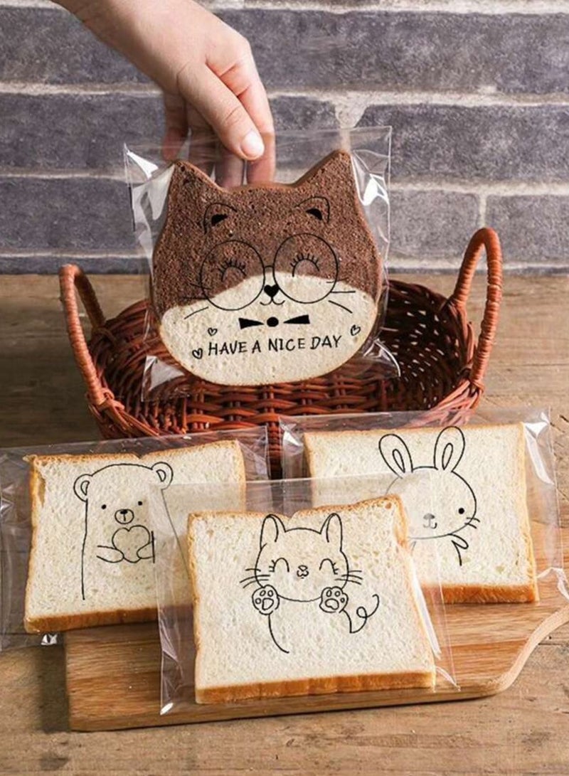50Pcs Transparent Bread & Sandwich Bags with Cute Animal Prints - Image 1