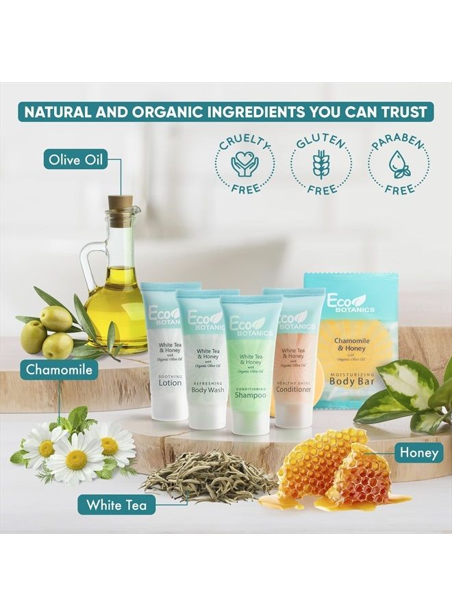 Terra Pure Eco Botanics Hotel Soaps and Toiletries Bulk Set | 1-Shoppe All-In-Kit Amenities for Hotels | 0.85oz Hotel Shampoo & Conditioner, Body Wash, Body Lotion & 0.89oz Bar Soap Travel Size | 150 Pieces - Image 4