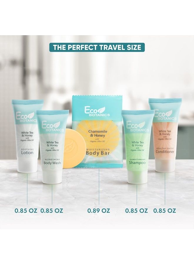 Terra Pure Eco Botanics Hotel Soaps and Toiletries Bulk Set | 1-Shoppe All-In-Kit Amenities for Hotels | 0.85oz Hotel Shampoo & Conditioner, Body Wash, Body Lotion & 0.89oz Bar Soap Travel Size | 150 Pieces - Image 5