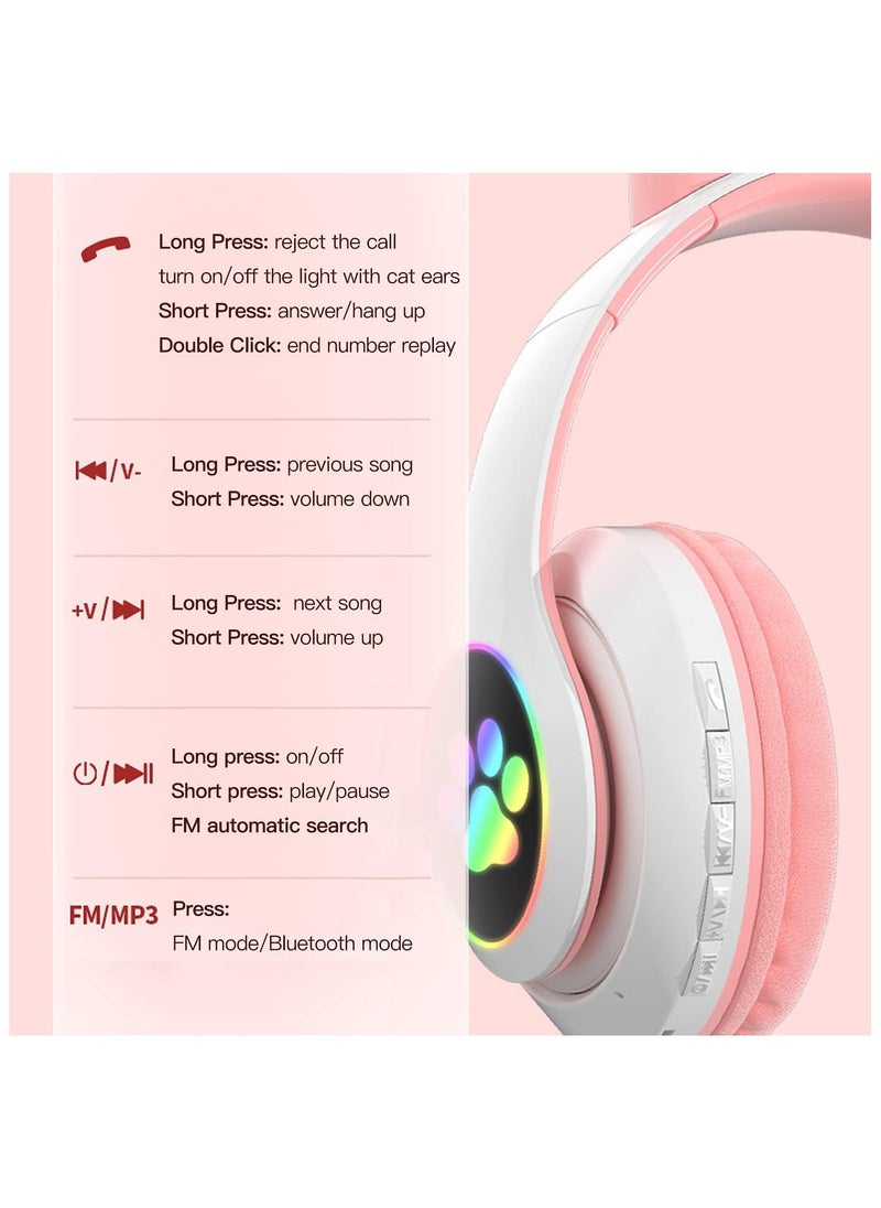 SHOPI - Headphone Cat Ear Stereo Folding Card Music Game Headset White/Pink - Image 1