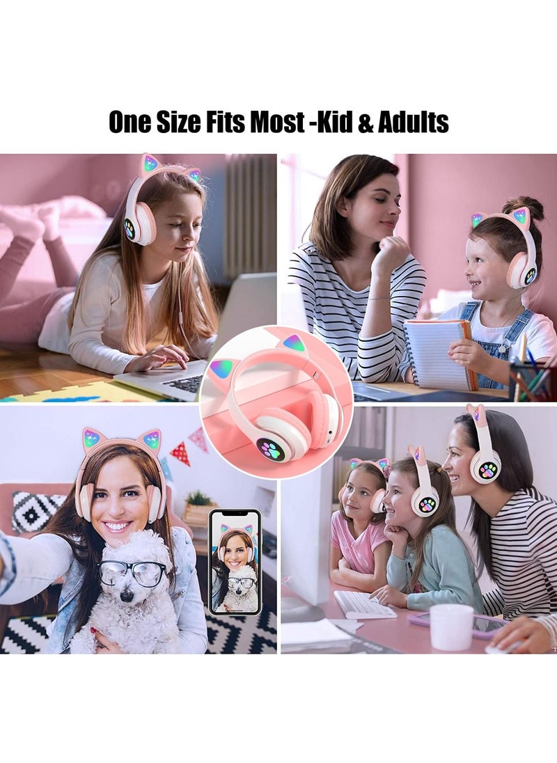 SHOPI - Headphone Cat Ear Stereo Folding Card Music Game Headset White/Pink - Image 1