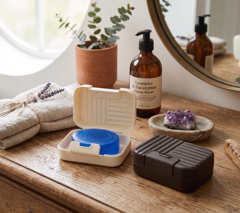 c s m CSM Soap Case Soap Box Soap Holder for Outdoors Travel and Home Use - Pack of 2 (Beige, Brown) - Image 3