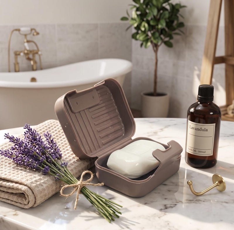 c s m CSM Soap Case Soap Box Soap Holder for Outdoors Travel and Home Use - Pack of 2 (Beige, Brown) - Image 2