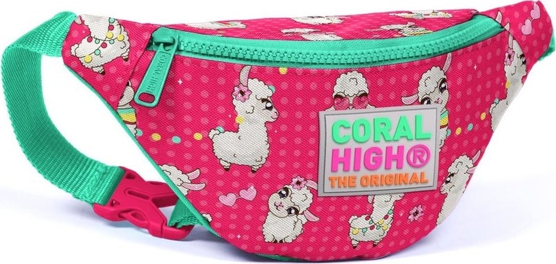Yaygan Coral High Kids Waist Bag Lama Patterned Pink Girl 22564 