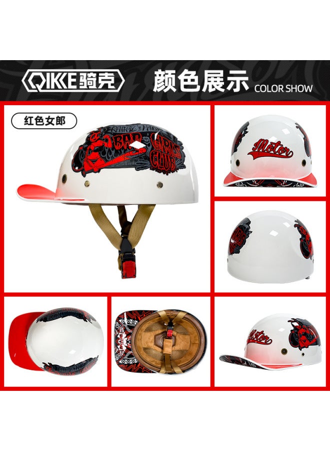 Cycling Girls Cute Baseball Cap Electric Vehicle Helmet Motorcycle Scoop Helmet All Seasons Cycling Helmet Retro Half Helmet