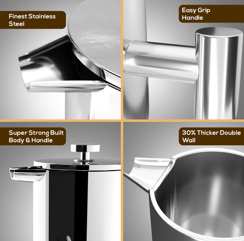 Utopia Kitchen 304 Grade Stainless Steel French Press Coffee Maker 34 oz, Double Wall Insulated Coffee Press with 4-Level Filtration system, Include 2 Extra Filters, Rust-Free, Dishwasher Safe, Silver - Image 5