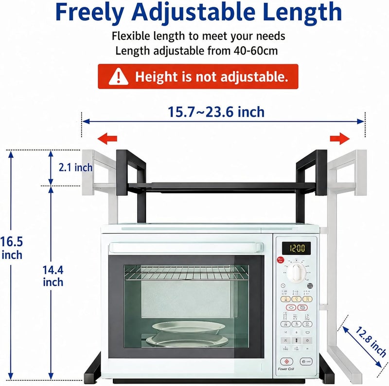 Pusdon Adjustable Carbon Steel Microwave Oven Rack, 2-Tier with 3 Hooks, 55lbs Weight Capacity, Black - Image 4