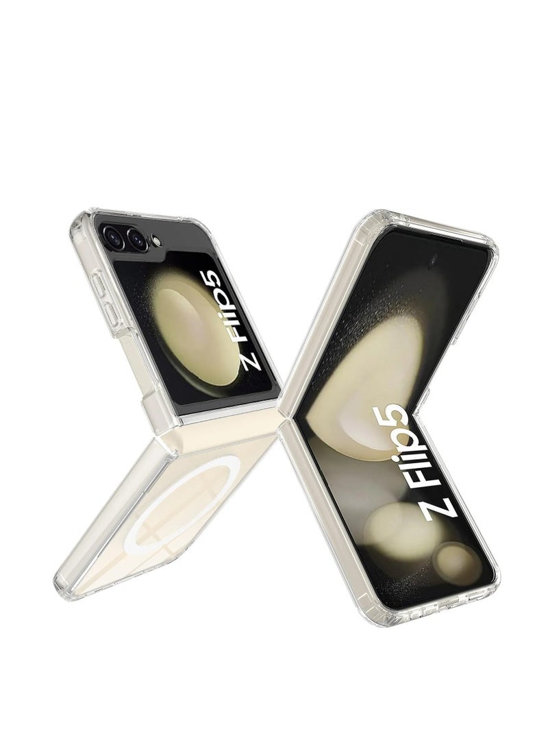 Generic - Acrylic TPU+PC Magnetic Clear Case for Samsung Galaxy Z Flip5 Case Compatible with Mag safe Wireless Charge Clear Shockproof Drop-Proof Samsung Galaxy Z Flip 5 Case - Image 1