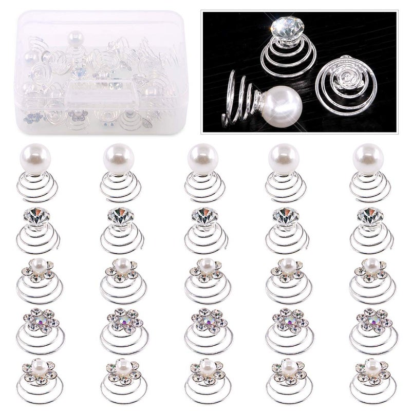 Glarks 30Pcs 5 Styles Spiral Hair Pins Swirl Hair Twists Coils Hair Clip Accessories with Crystal or Pearl for Gift Wedding Bridal Prom Party and Special Event
