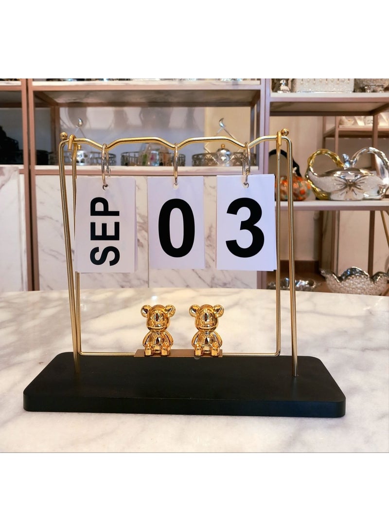 Calender On Wooden Base And Metal Frame - Bear Shape