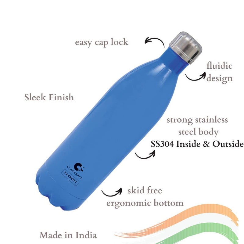 Clay Craft Vacbott Vaccum Bottle 500 ml Stark Double Walled 24 Hours Hot and Cold Water Bottle 1 Piece Leak Proof Office Bottle Gym Home Kitchen Deep Blue - Image 3
