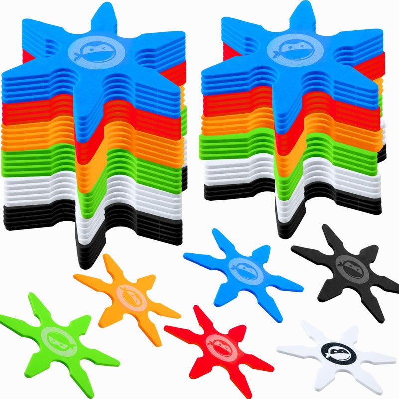 Fahacop 60 Pcs 4 Inch Ninja Throwing Stars Foam Stars Throwing Foam Star Toys for Kids Boys Ninja Theme Party Favors Halloween Cosplay Supplies 6 Colors Color Set 1 - Image 2