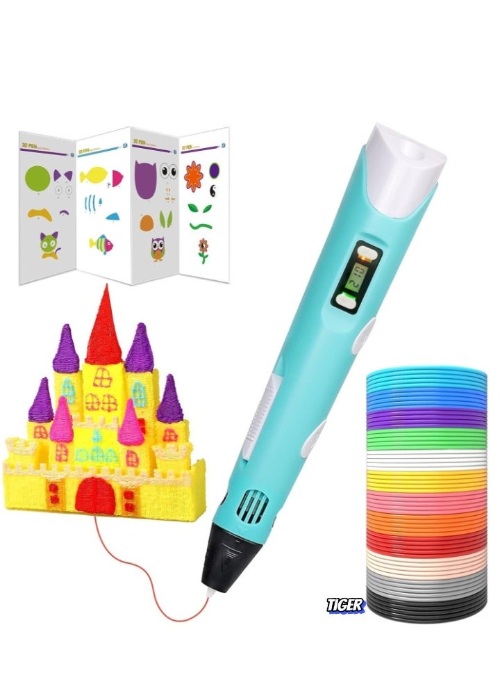 TIGER 3D Printer Pen Set for Children and Adults – 3D Printing Pen with 12 Colours of 1.75mm PLA Filament, 3 Metres per Colour, 250 Stencils eBook (Blue) – Perfect Gift for Creative Minds - Image 1