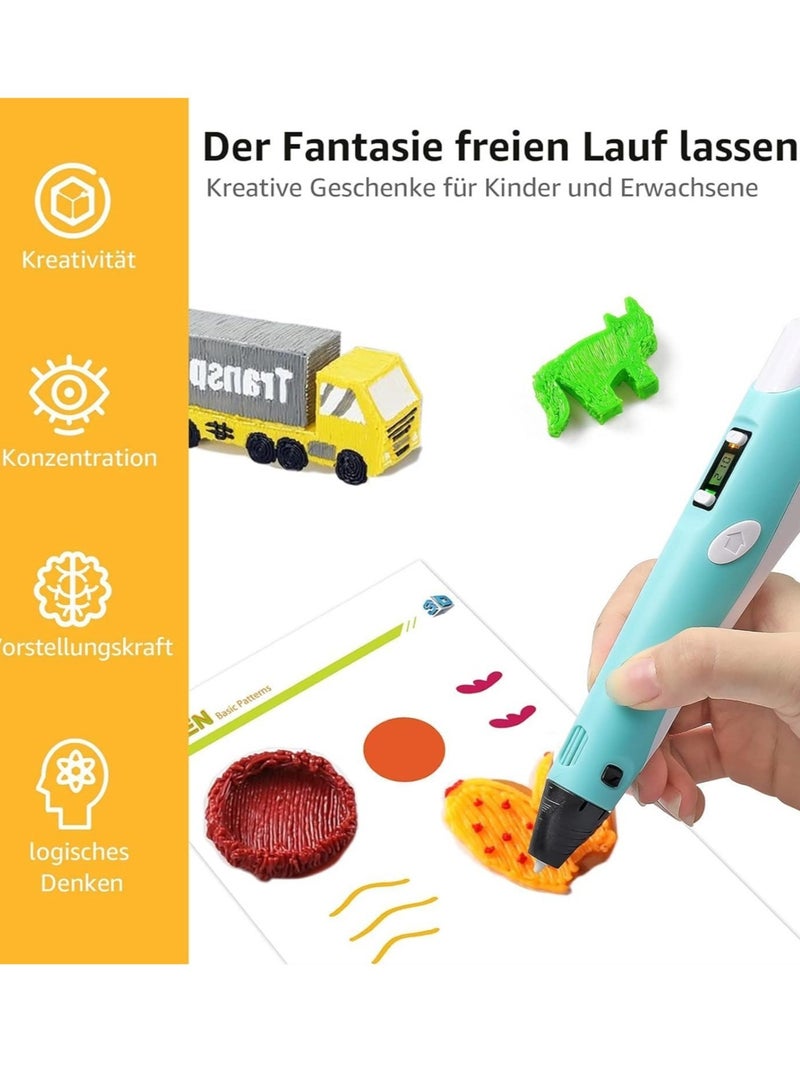 TIGER 3D Printer Pen Set for Children and Adults – 3D Printing Pen with 12 Colours of 1.75mm PLA Filament, 3 Metres per Colour, 250 Stencils eBook (Blue) – Perfect Gift for Creative Minds - Image 3